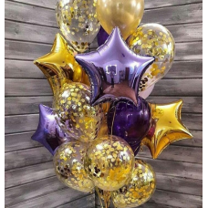 Букет шаров «Золотой с фиолетовым»